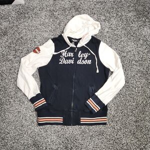 Vtg Harley Davidson Full Ziz Hoodie Women L, Black Logo Embroidered Biker 90s